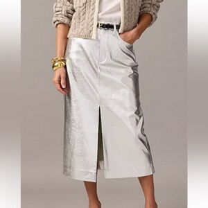 J CREW metallic silver faux leather skirt